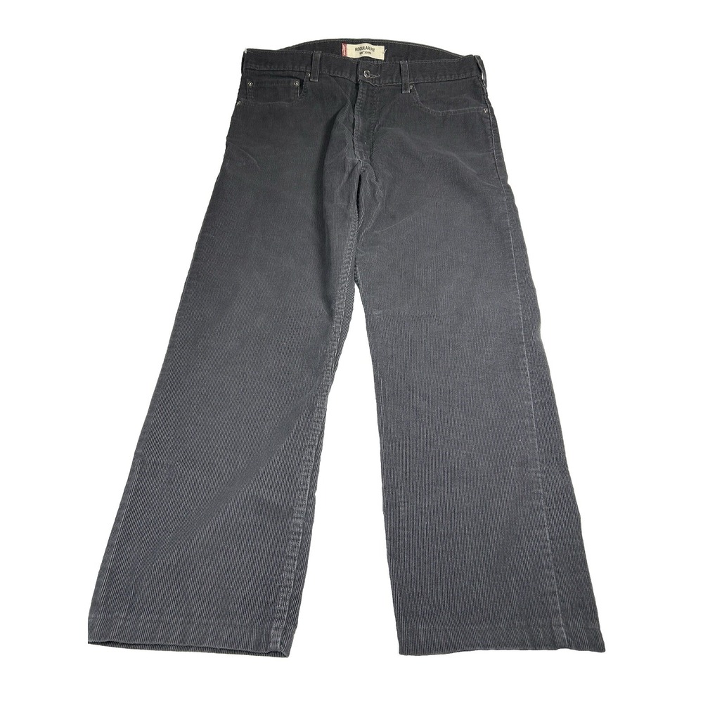 Levis 505 Jeans Mens 35x27.5 Gray Regular Fit‎ Corduroy Straight Leg Pants SHORT